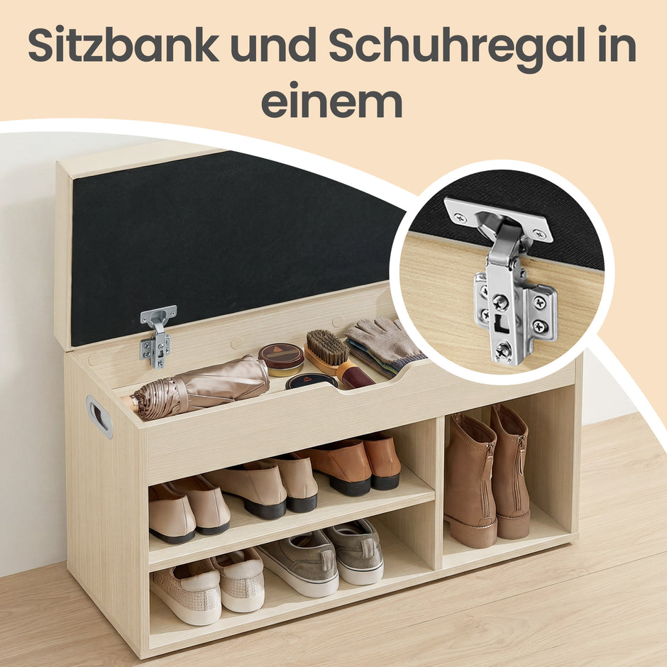 Schoenenbank - Met Zitkussen en Opbergruimte - Naturelbeige en cappuccinobeige - 30,3 x 80 x 44 cm