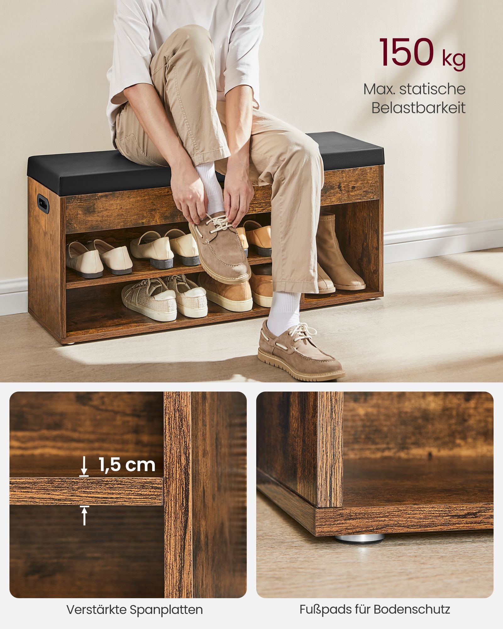 Schuhbank - mit Sitzbezirk - Vintage Brown