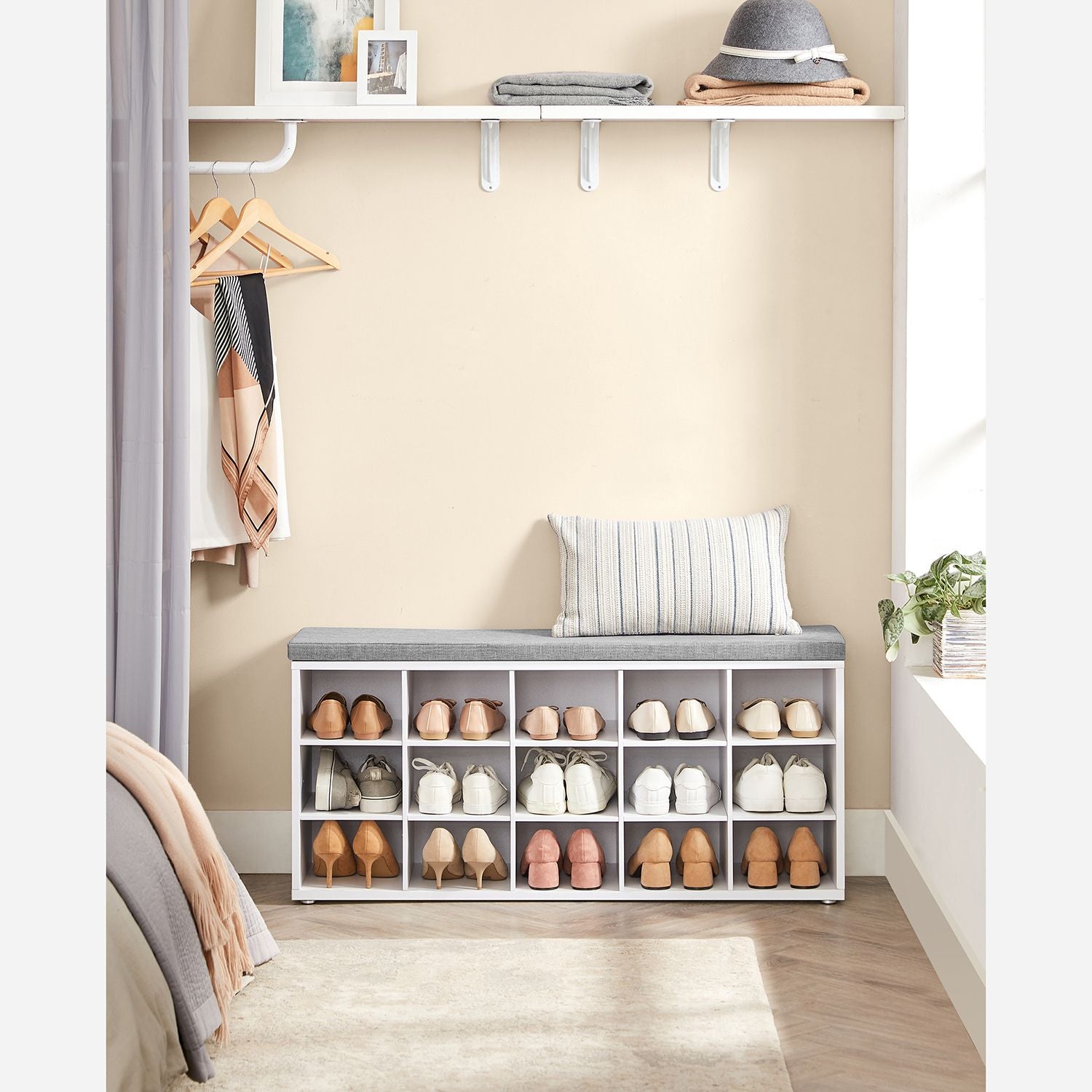 Schuhbank - Schuhregal mit 10 Fächern - Weiß