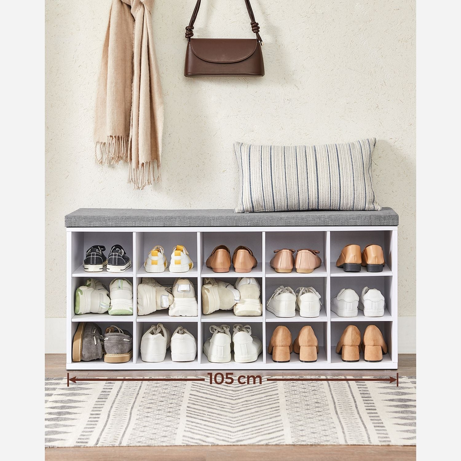 Schuhbank - Schuhregal mit 10 Fächern - Weiß