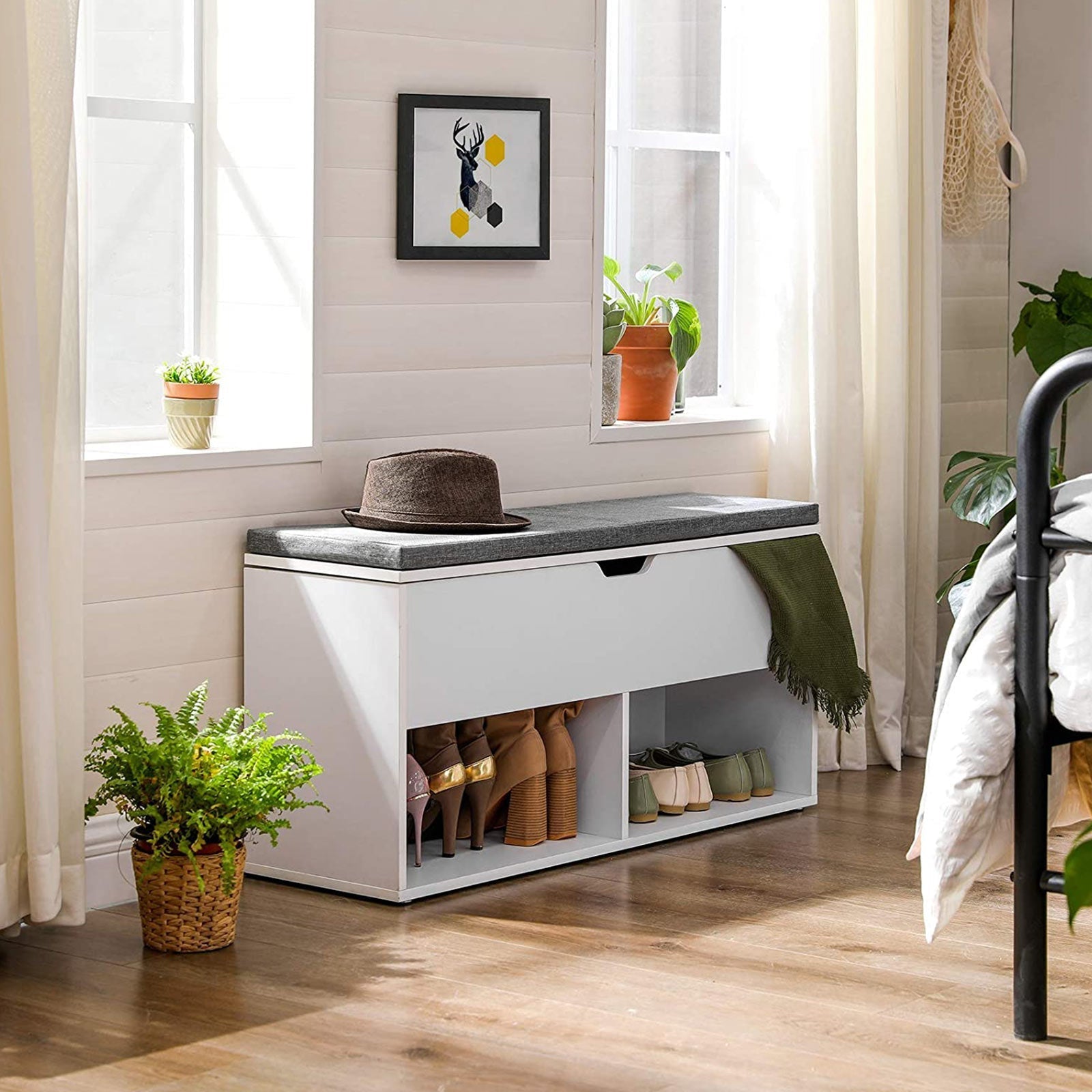 Schuhbank - mit 2 offenen Fächern und 1 Schublade - Weiß