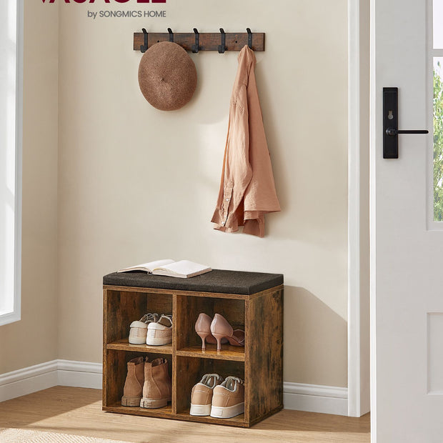 Schuhbank mit 4 Fächern Vintage braune Kastanienbraun