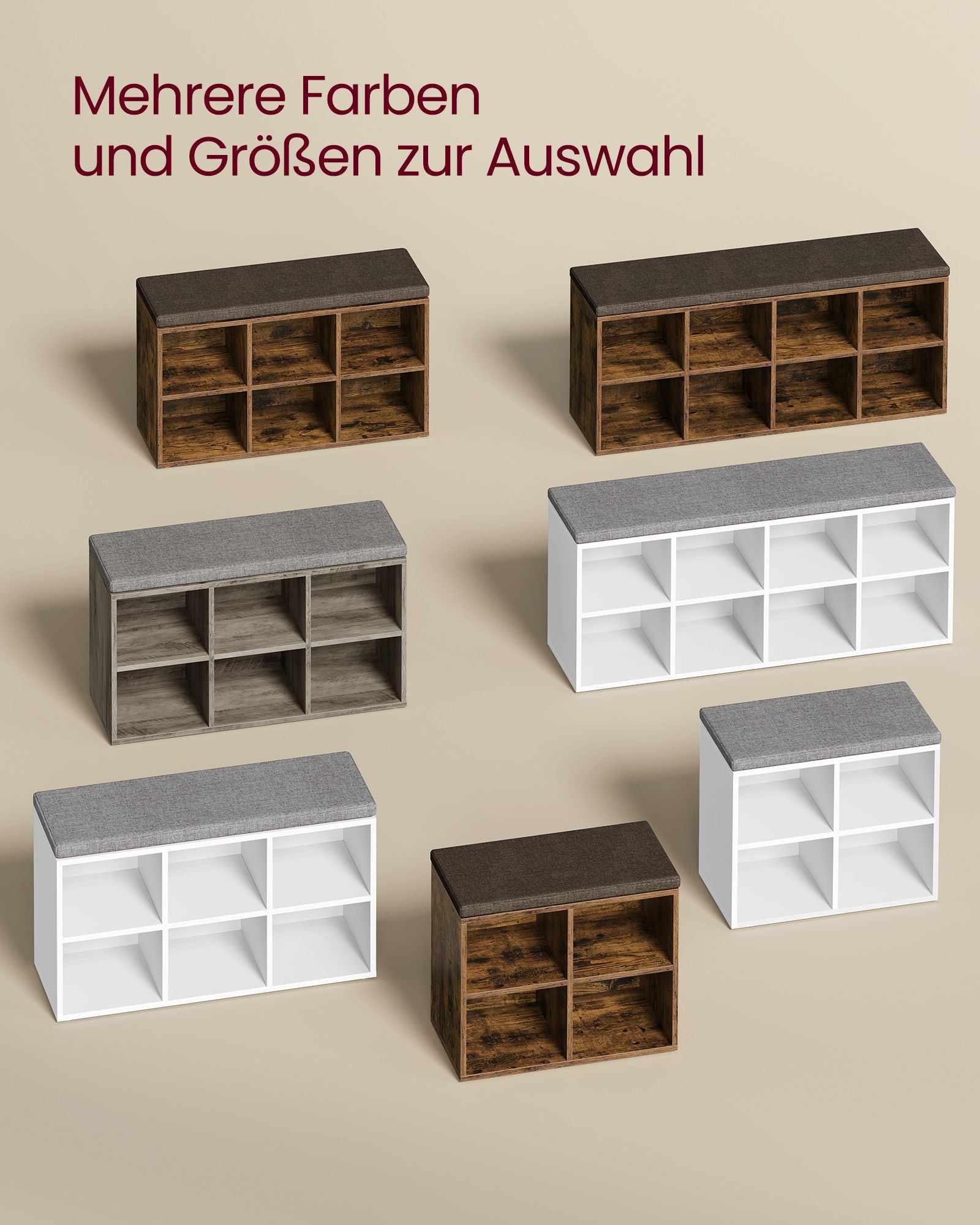 Schuhbank mit 4 Fächern Vintage braune Kastanienbraun