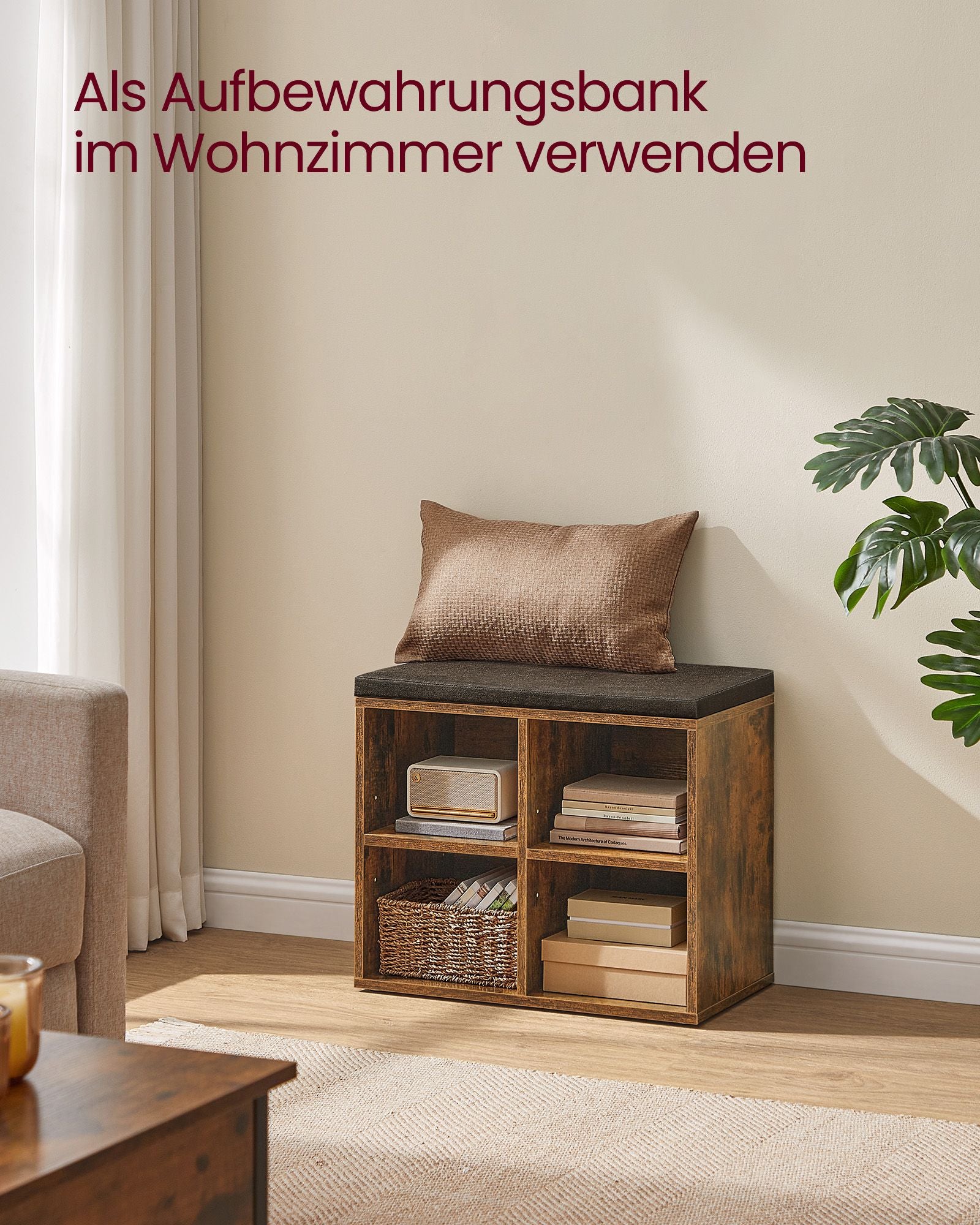 Schuhbank mit 4 Fächern Vintage braune Kastanienbraun