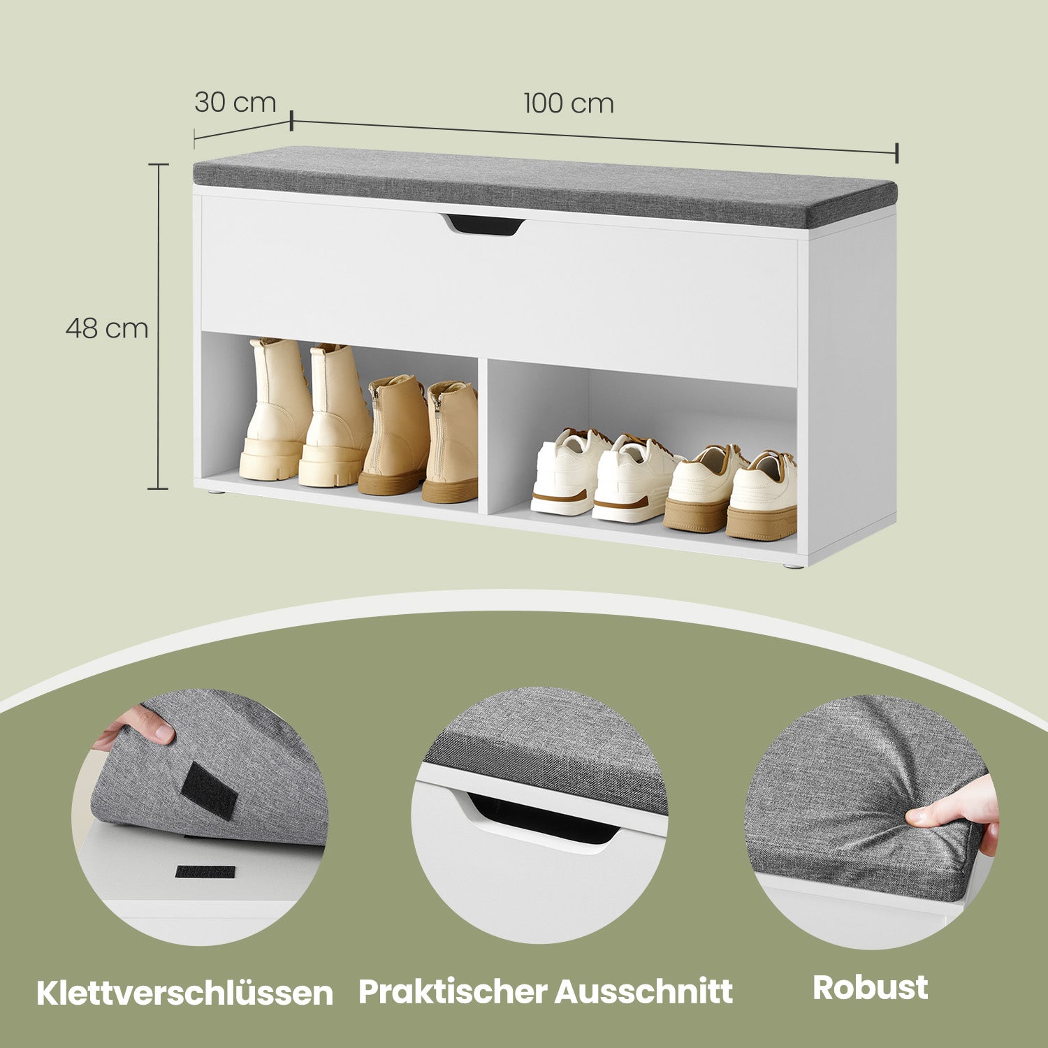 Sofa mit 2 Fächern, Schuhbank mit Stauraum unter dem Deckel, 100 x 30 x 48 cm
