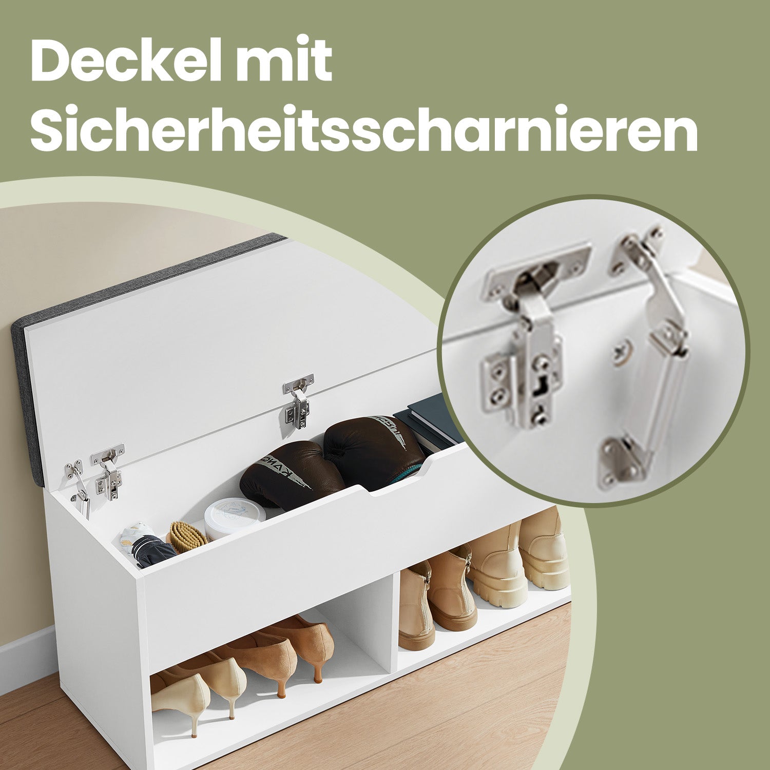 Sofa mit 2 Fächern, Schuhbank mit Stauraum unter dem Deckel, 100 x 30 x 48 cm