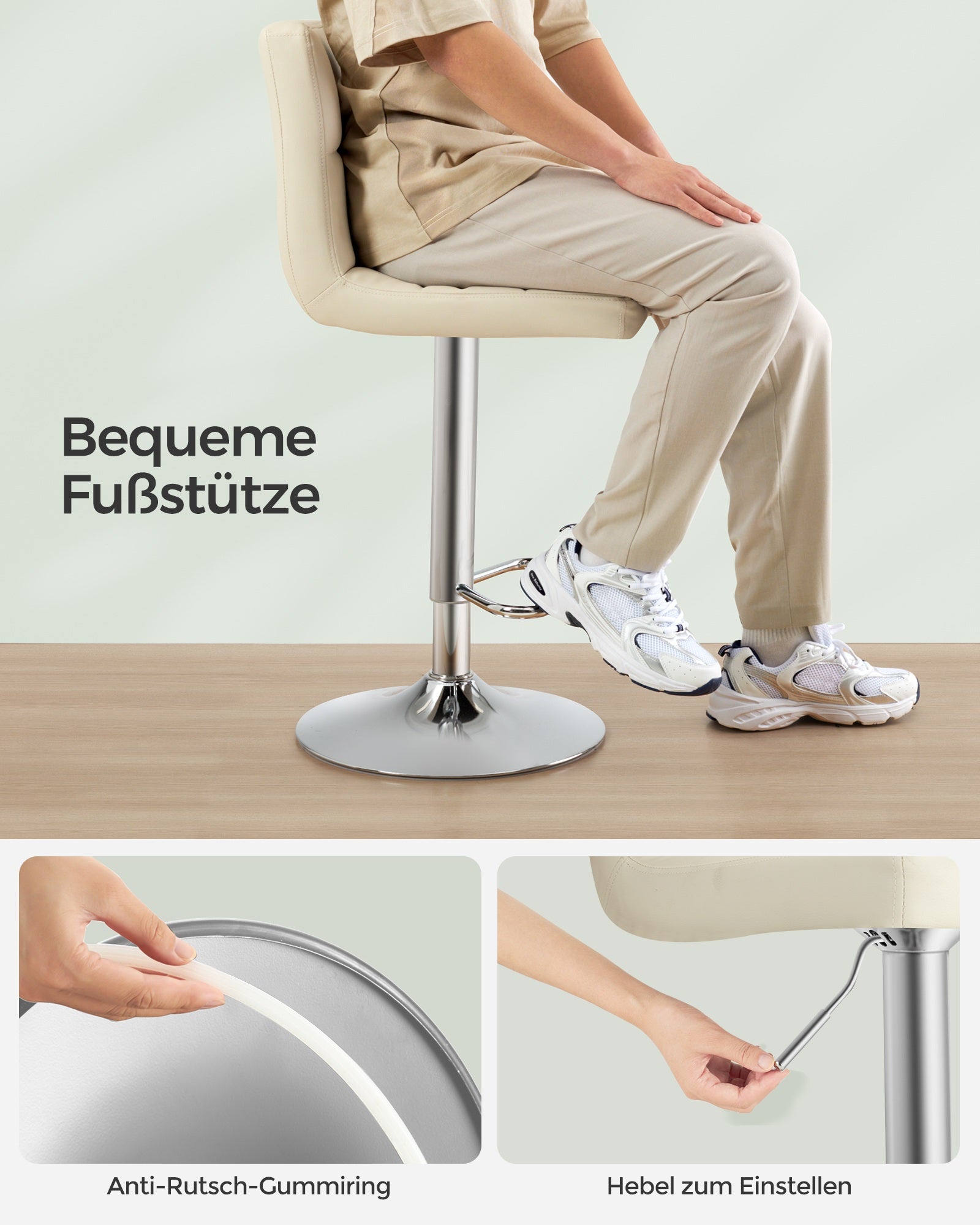 Barkrukken - Set van 2 - In Hoogte Verstelbaar - Met Rugleuning - Zandbeige