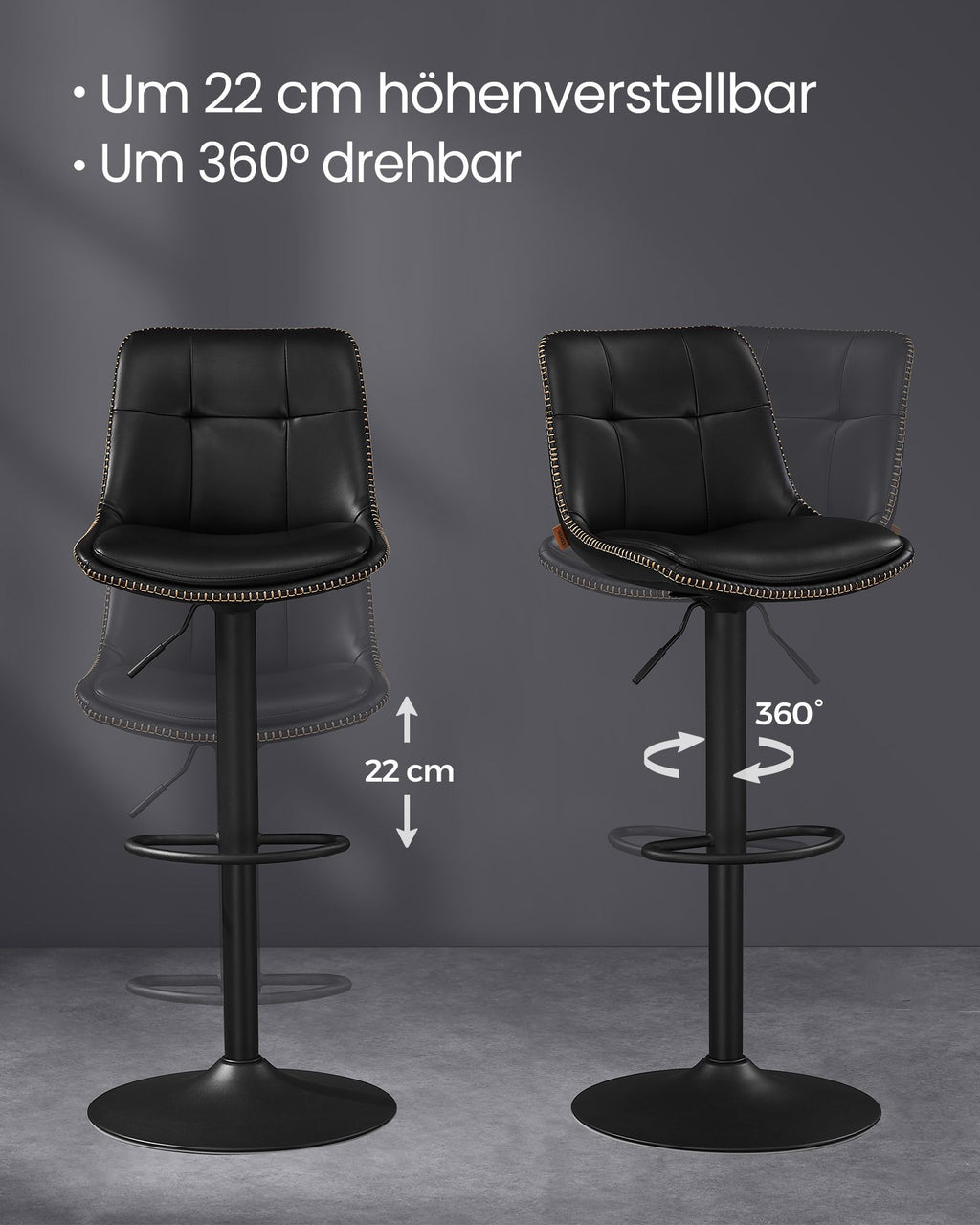 Barhocker - 2 - mit Rückenlehne - Tinte schwarz