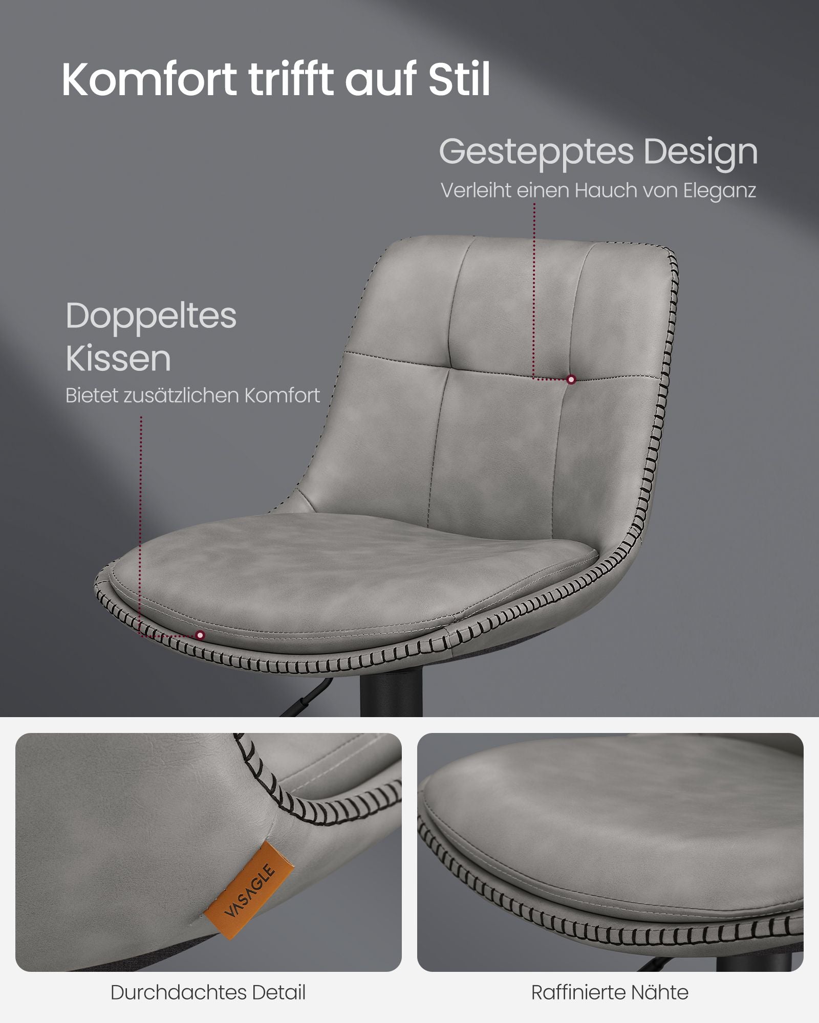 Barhocker - 2 - mit Fußstütze - Taube grau