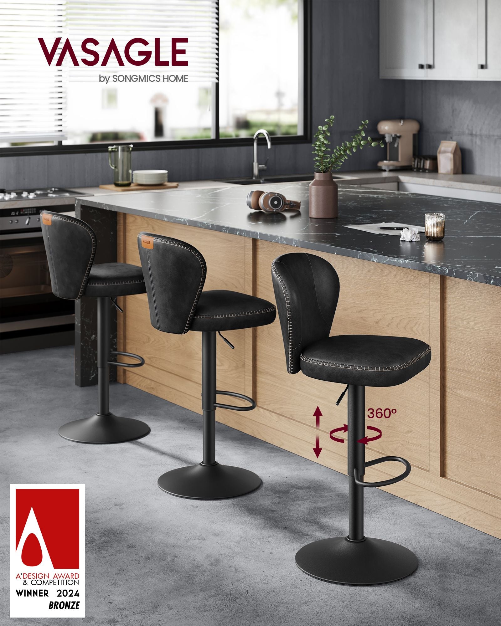 Set von 2 rotierenden Stangenhockern mit Backlast -Tinte -Black