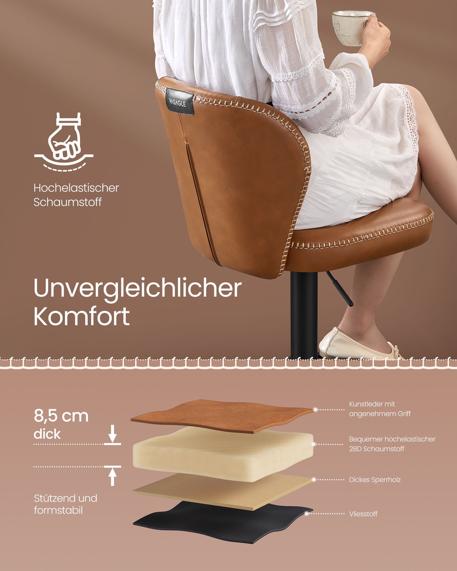Barhocker -Set von 2 Rotatierbar mit Karamellbraun im Rückenlehne
