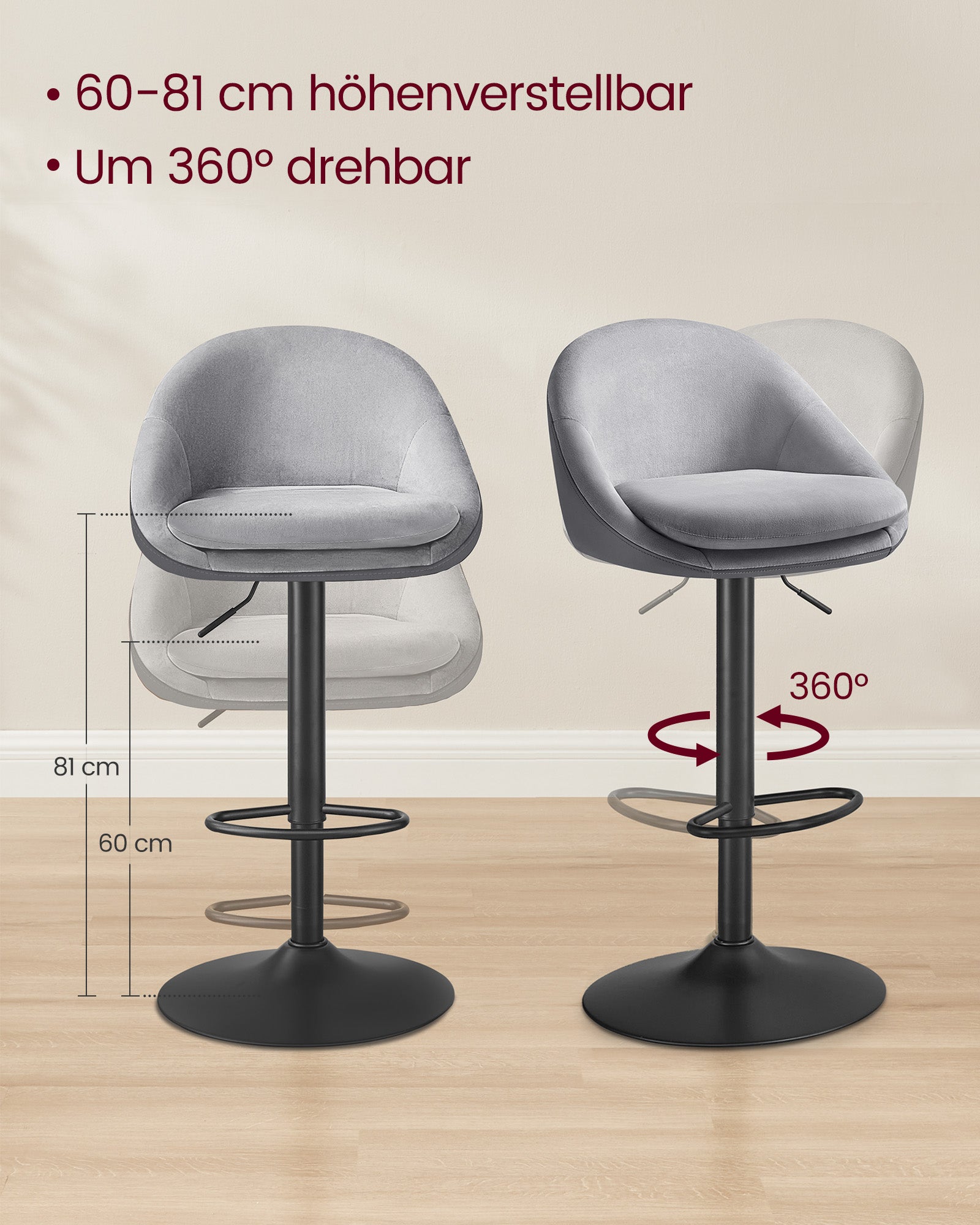 Barhocker-Set von 2 hochgradig-schwarz-schwarzen Taube