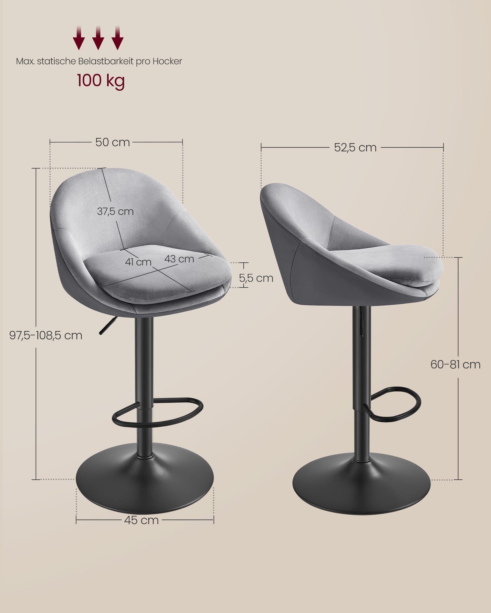 Barhocker-Set von 2 hochgradig-schwarz-schwarzen Taube