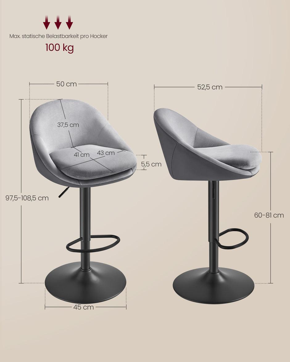 Barhocker-Set von 2 hochgradig-schwarz-schwarzen Taube