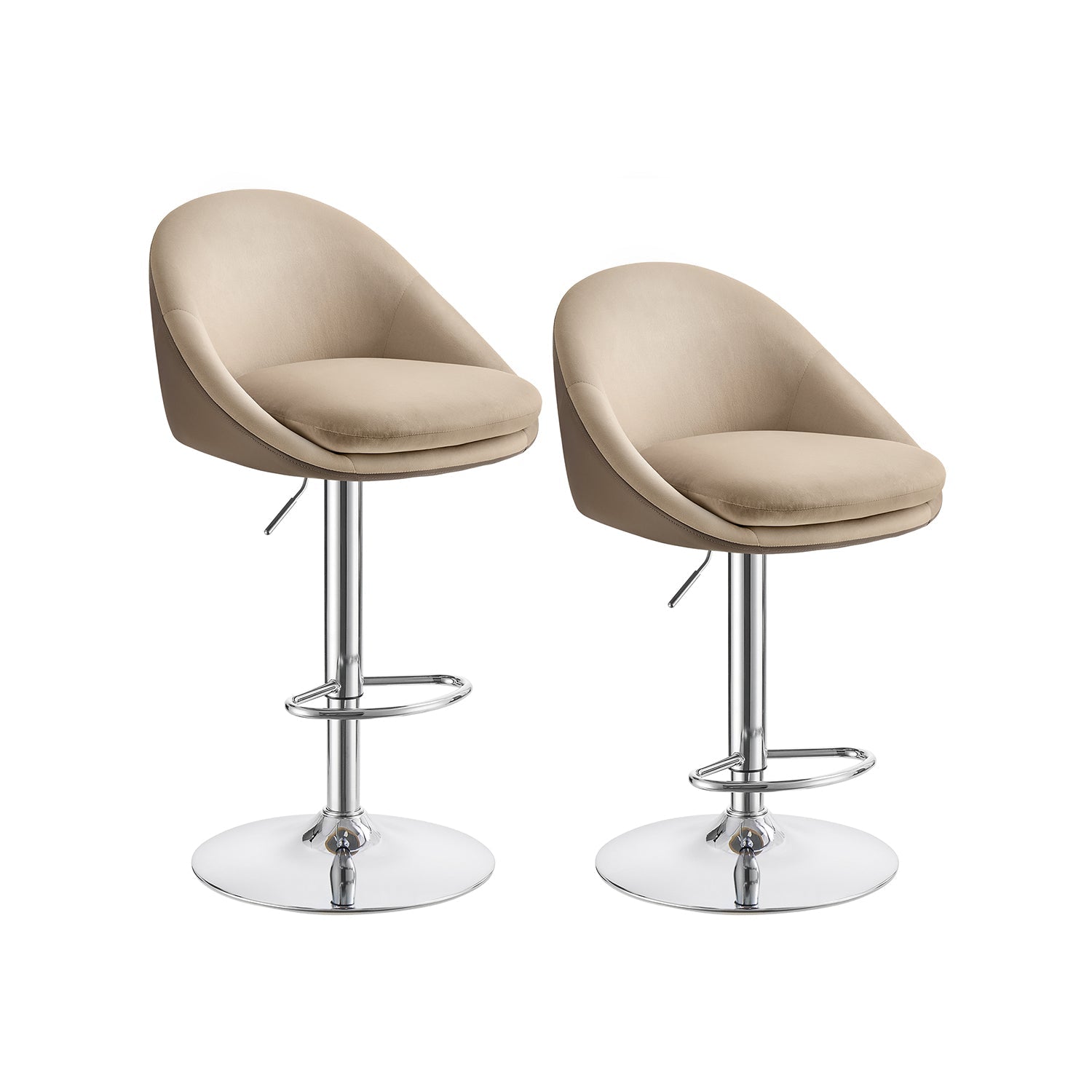 Stangenhocker-Set von 2 in Höhenverstellbares Creme weiß-Silver Grau