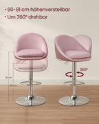 Stuhlhocker - 2 - Höhenverstellbar - Pastellrosa & Silbergrau