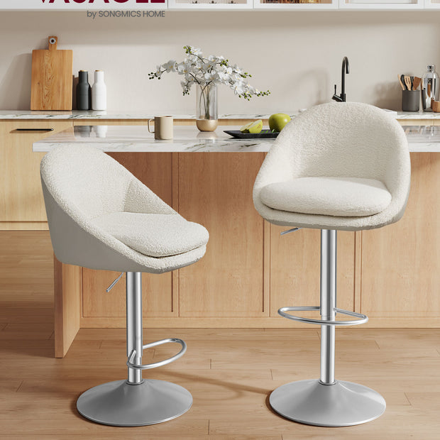 Stangenhocker-Set von 2 in Höhenverstellbares Creme weiß-Silver Grau