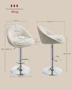 Stangenhocker-Set von 2 in Höhenverstellbares Creme weiß-Silver Grau