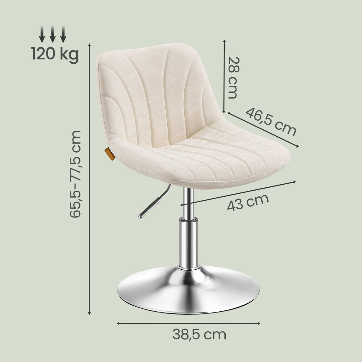 Kaptafelstoel – Draaibaar – In Hoogte Verstelbaar 65,5-77,5 cm – Sherpa – Wit en Zilver