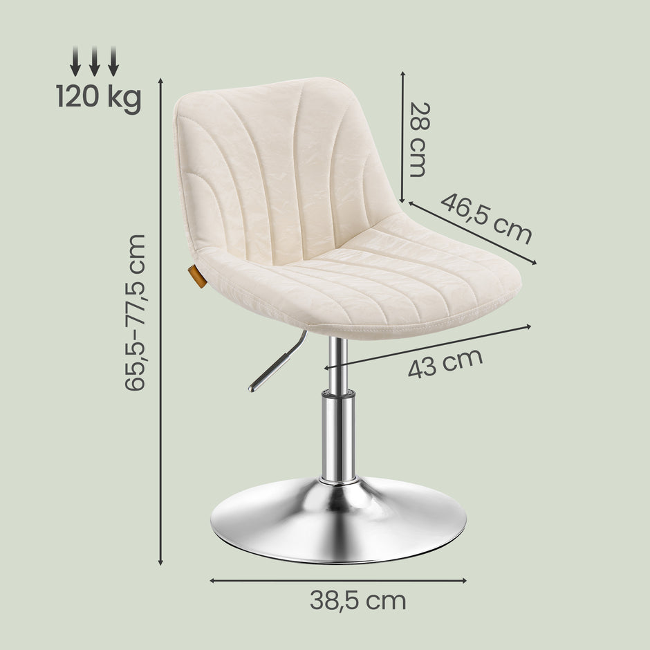 Kaptafelstoel – Draaibaar – In Hoogte Verstelbaar 65,5-77,5 cm – Sherpa – Wit en Zilver
