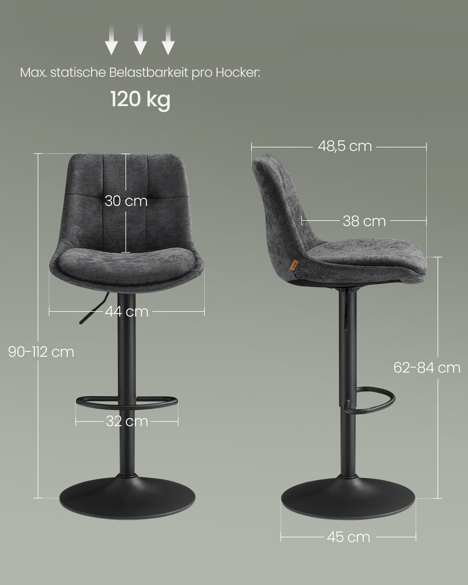 Höhenhöhe -Anpassbare Barsitze mit Rückenlehne und Fußstütze in Leigrijs