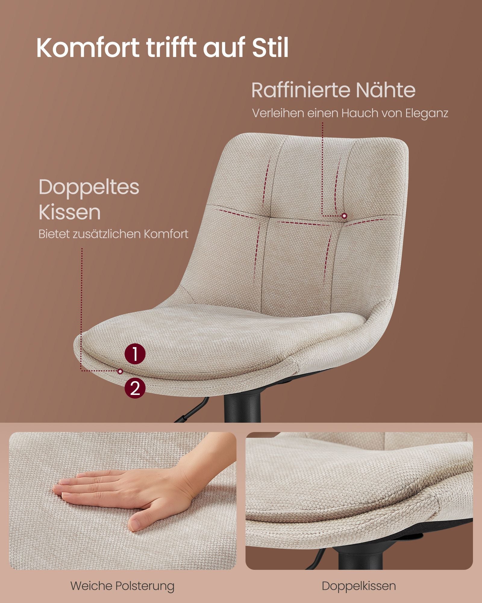 Stühle in der Höhe mit Rückenlehne und Fußstützcreme weiß verstellbar