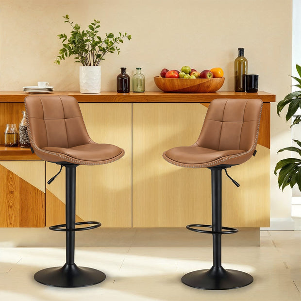 Barhocker - 2 - mit Rückenlehne - Karamell Brown