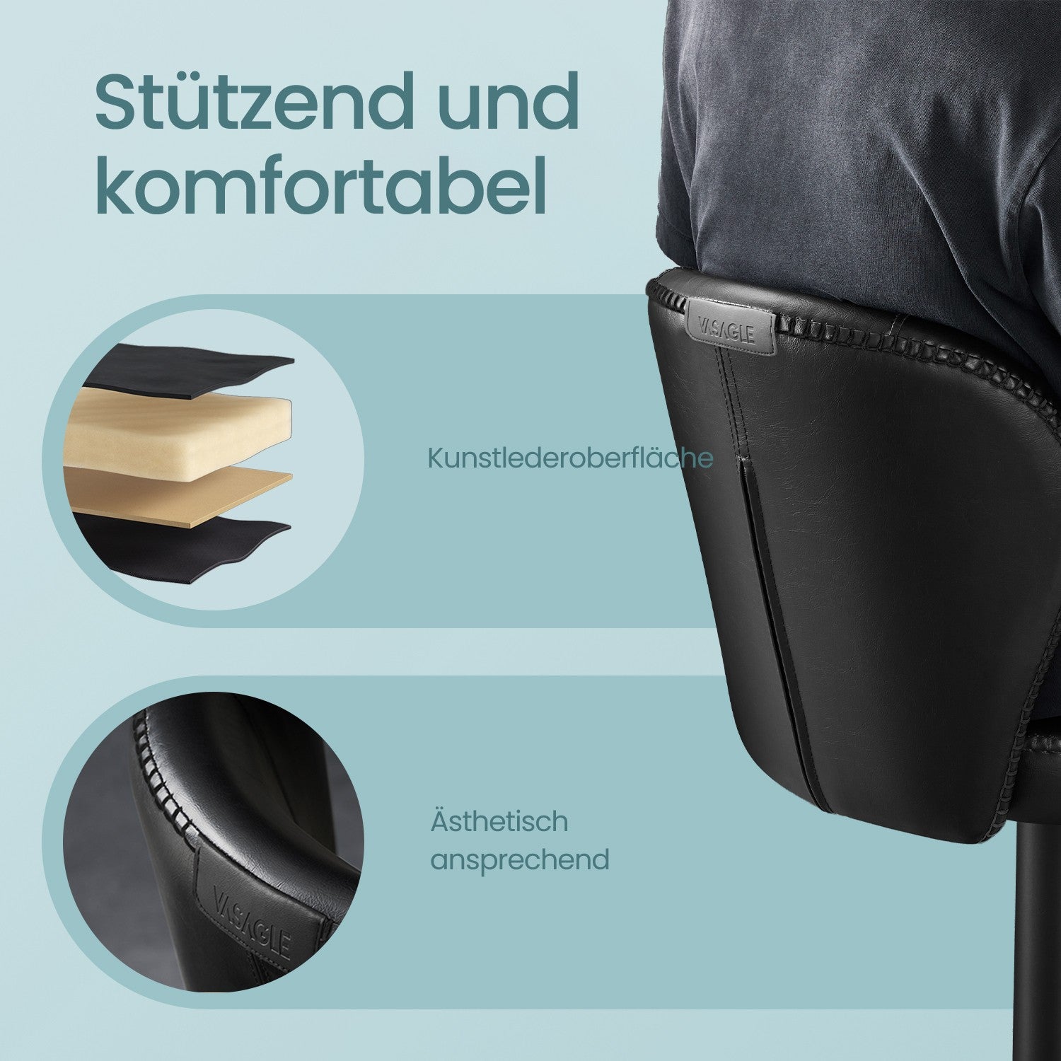 Stangenhocker - 2 - rotatierbar - mit Rückenlehne - Tinte schwarz