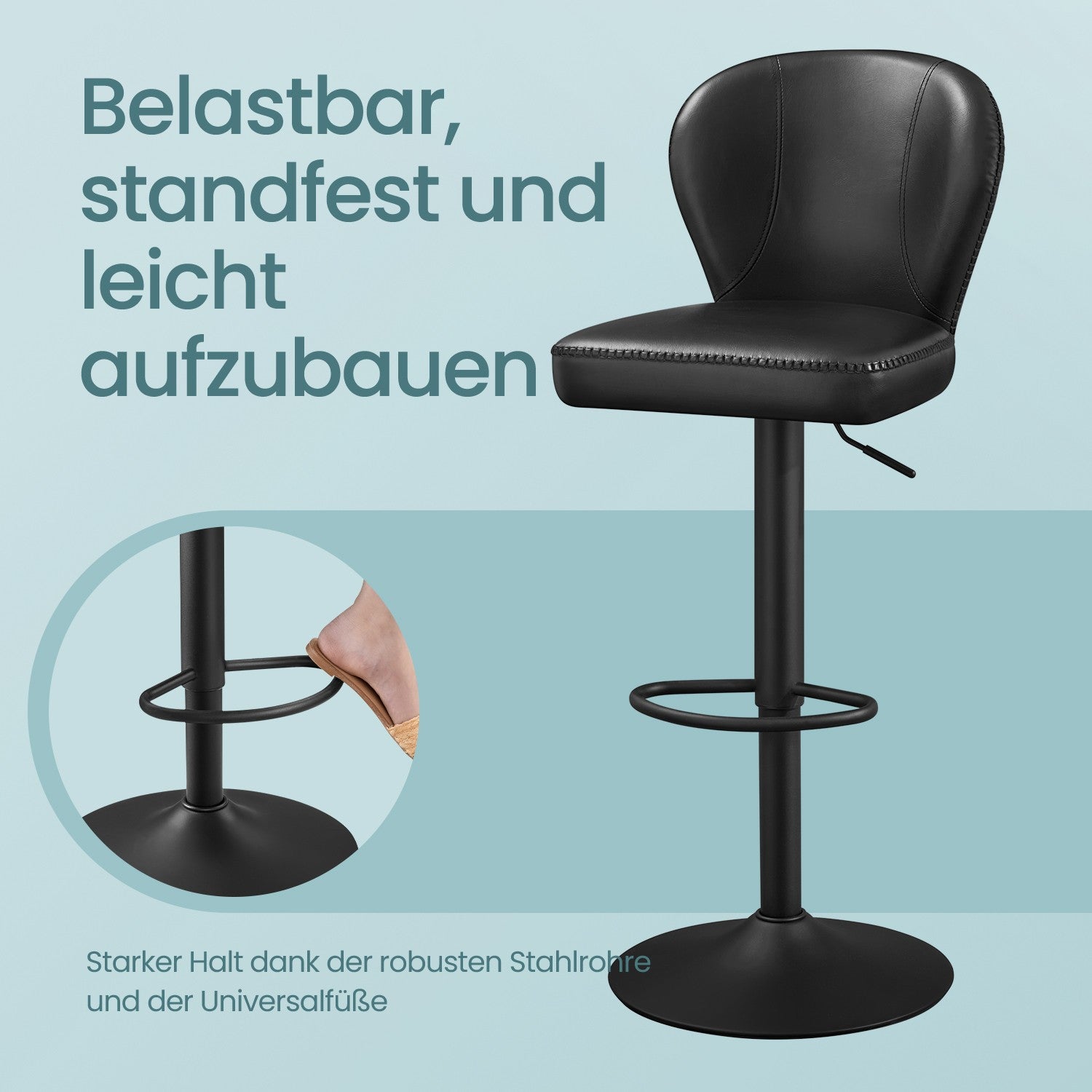 Stangenhocker - 2 - rotatierbar - mit Rückenlehne - Tinte schwarz