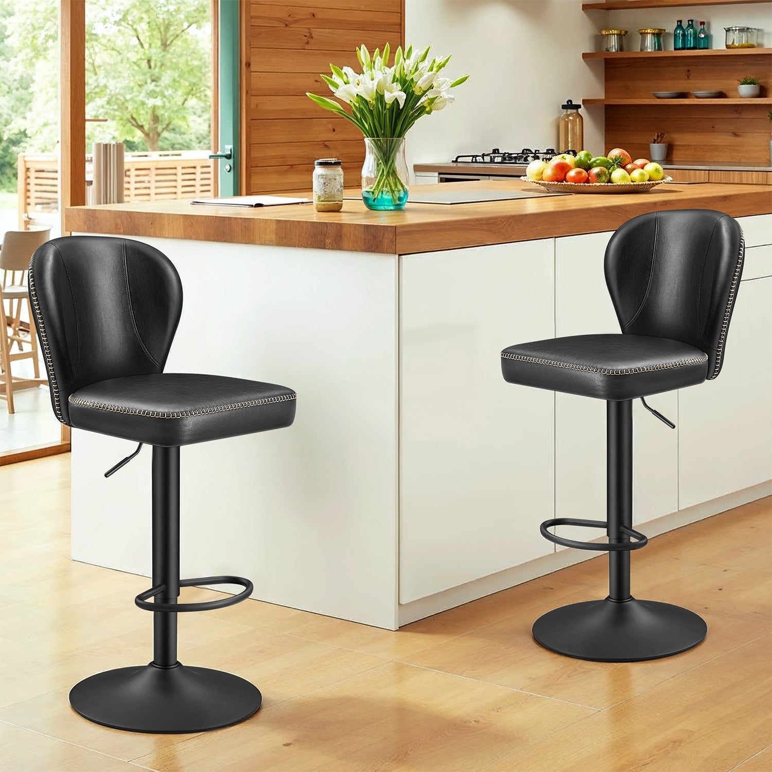 Stangenhocker - 2 - rotatierbar - mit Rückenlehne - Tinte schwarz