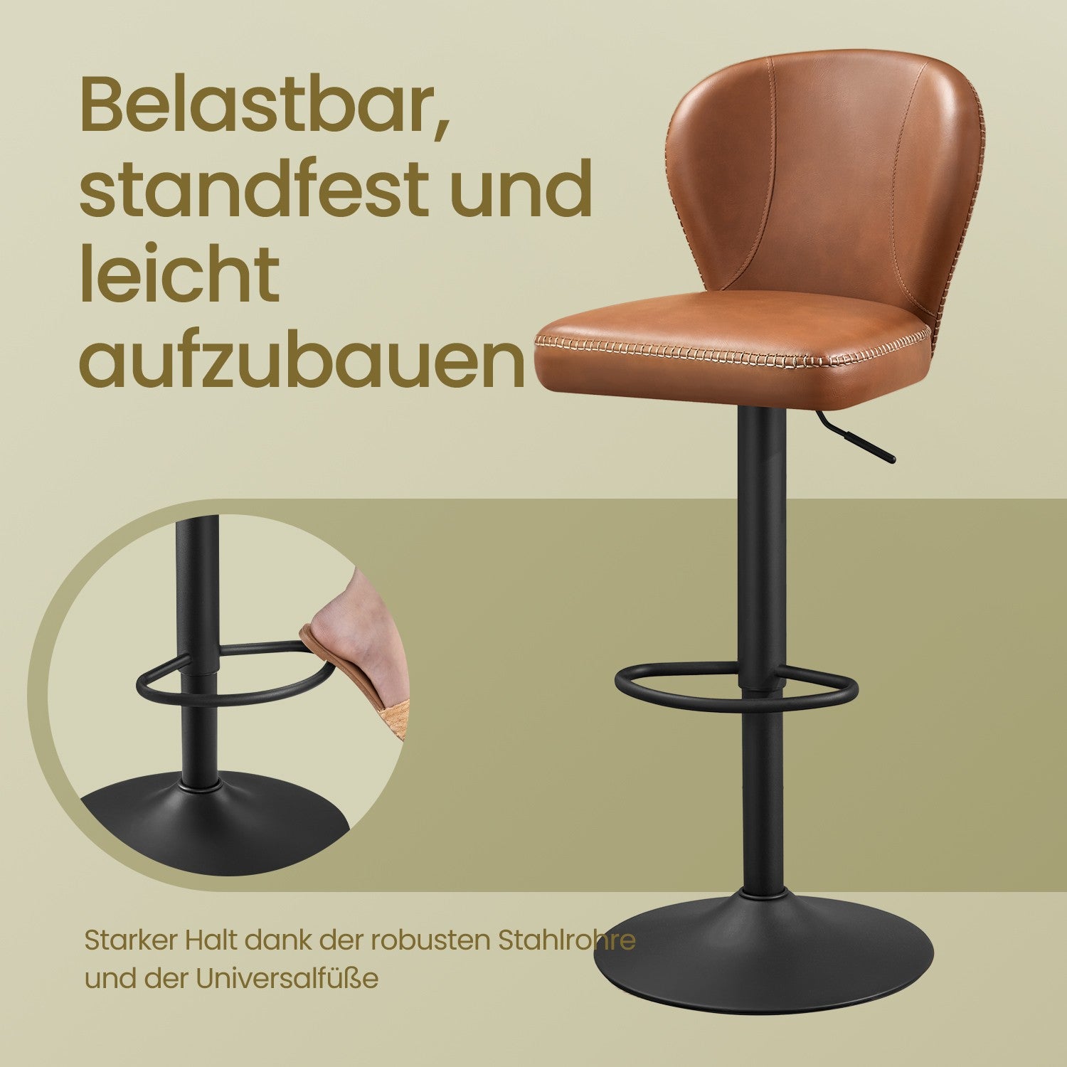 Barhocker - 2 - Rotatable - mit Rückenlehne - Karamellbraun