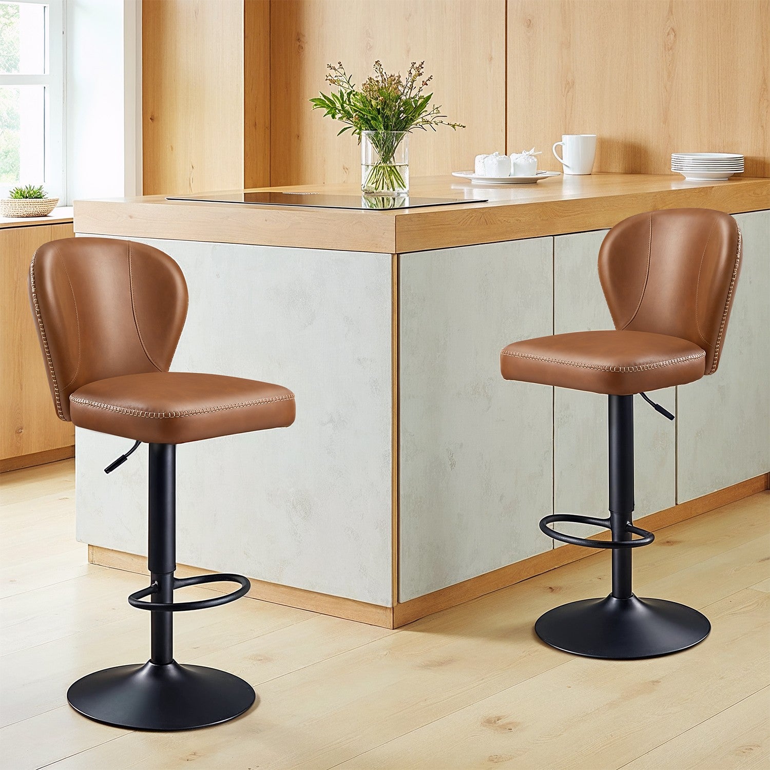 Barhocker - 2 - Rotatable - mit Rückenlehne - Karamellbraun