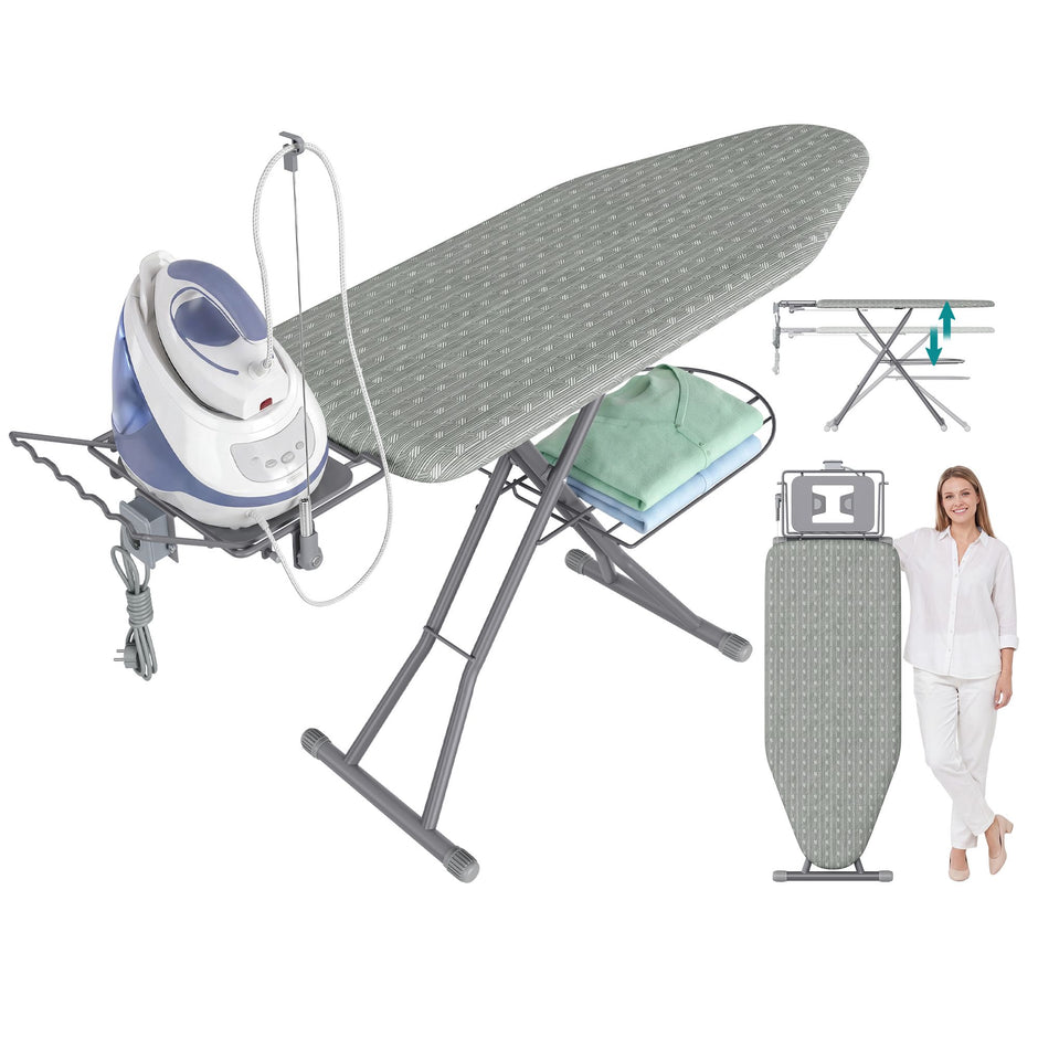 Strijkplank - Met Stopcontact en Ablage - In Hoogte Verstelbaar - Duifgrijs - 166 x 48,5 x 75-92 cm