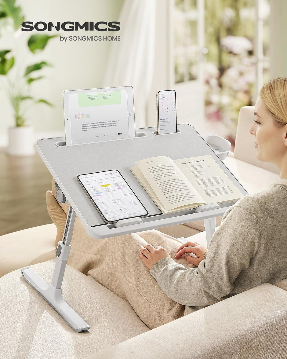 Laptoptafel - 56 x 40 cm - Kantelbaar - Met Bekerhouder - Grijs
