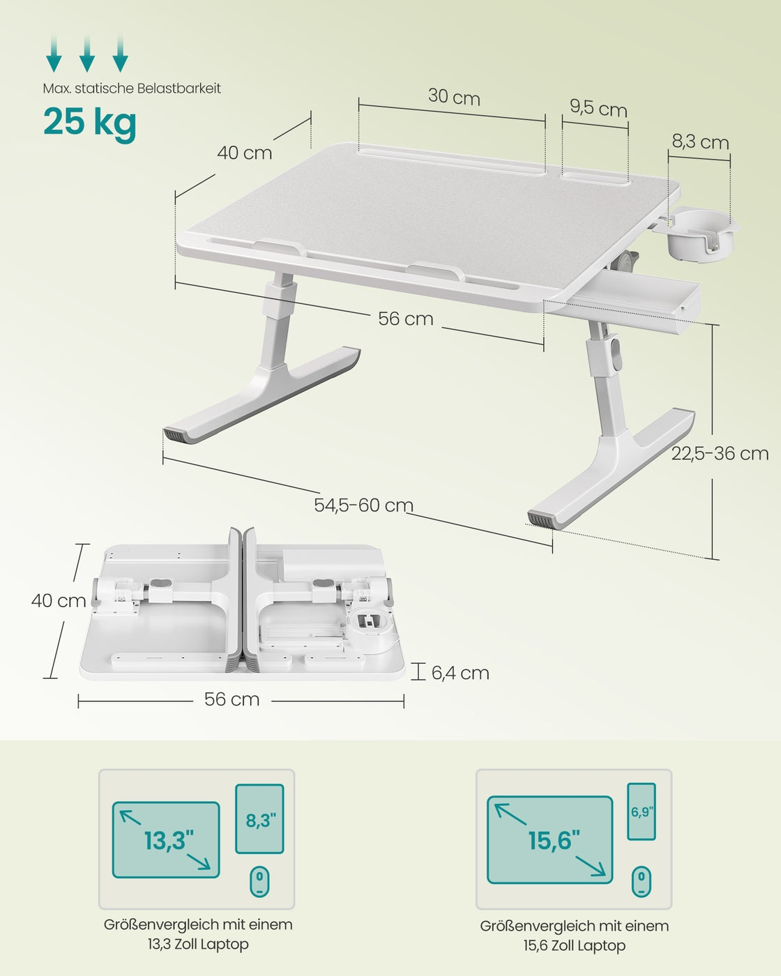Laptoptafel - 56 x 40 cm - Kantelbaar - Met Bekerhouder - Grijs