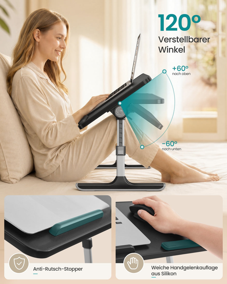 Laptoptafel - 52 x 30 cm - Met Lade - Aluminium Frame - Inktzwart