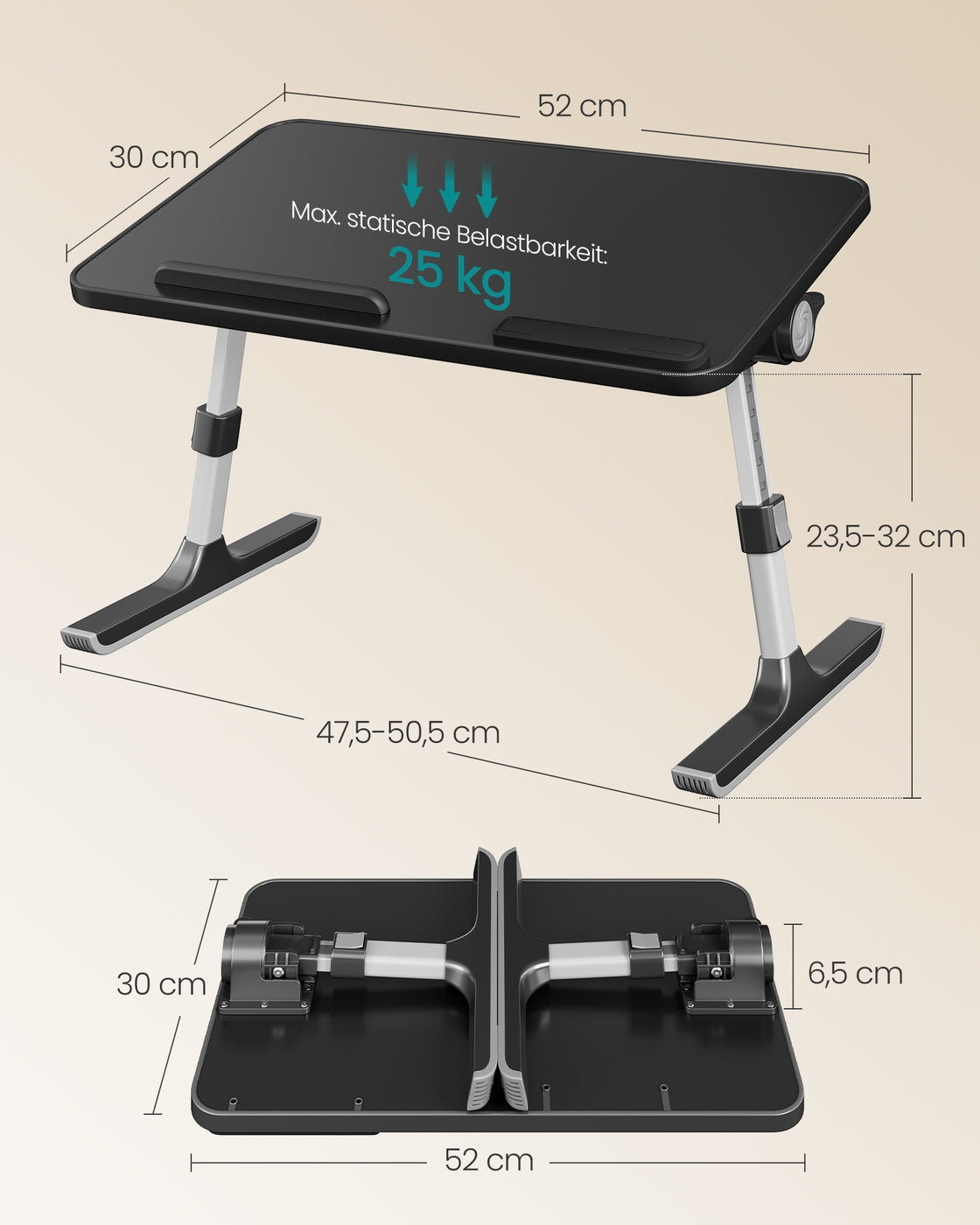 Laptoptafel - 52 x 30 cm - Met Lade - Aluminium Frame - Inktzwart