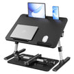 Laptoptafel voor op Bed – Aluminium – Met Lade en Tabletsleuf – 60 x 40 x 25 cm – Inktzwart