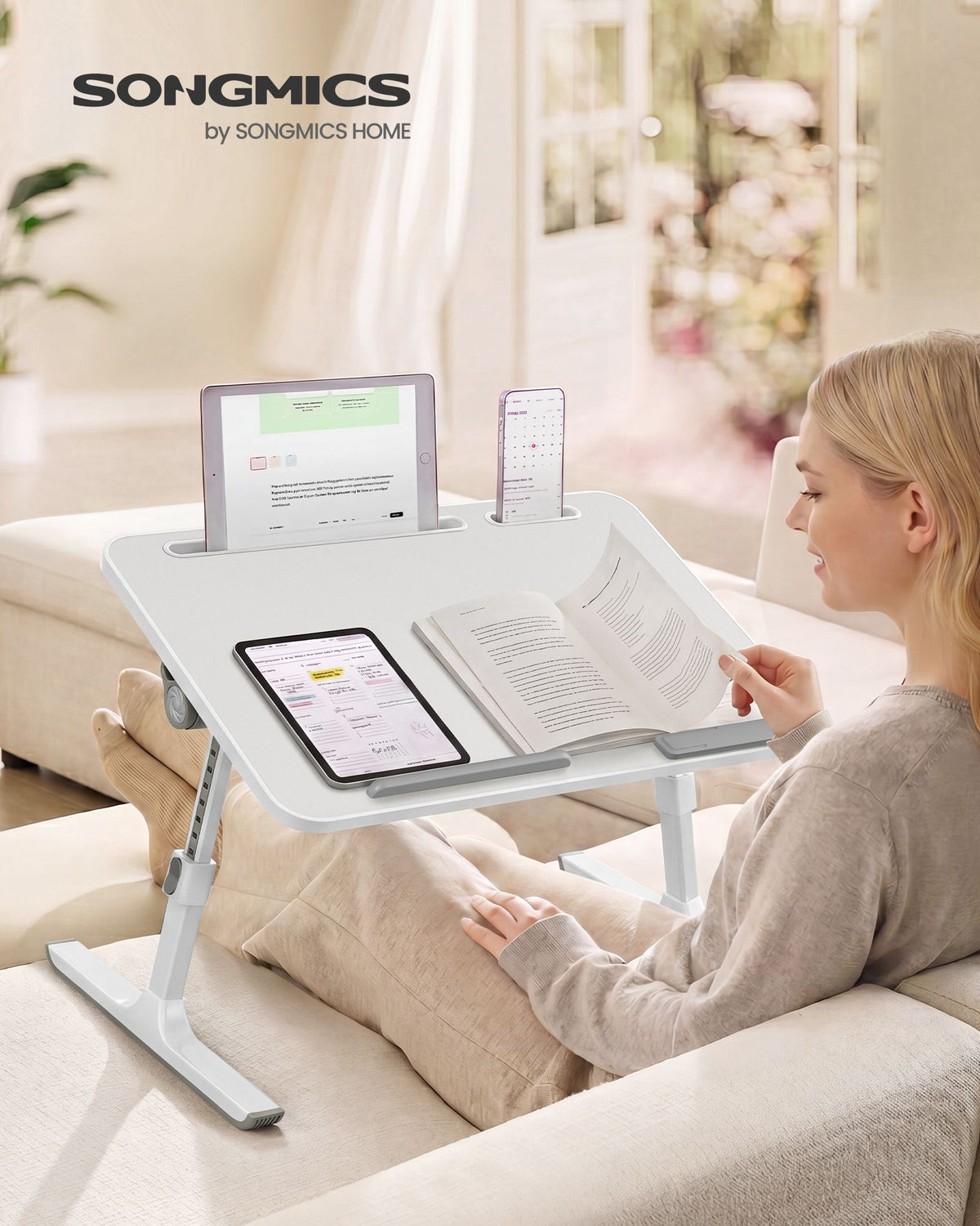 Laptoptafel - Met Lade - Voor Bed en Bank - Matzwart - 60 x 40 x 25 cm