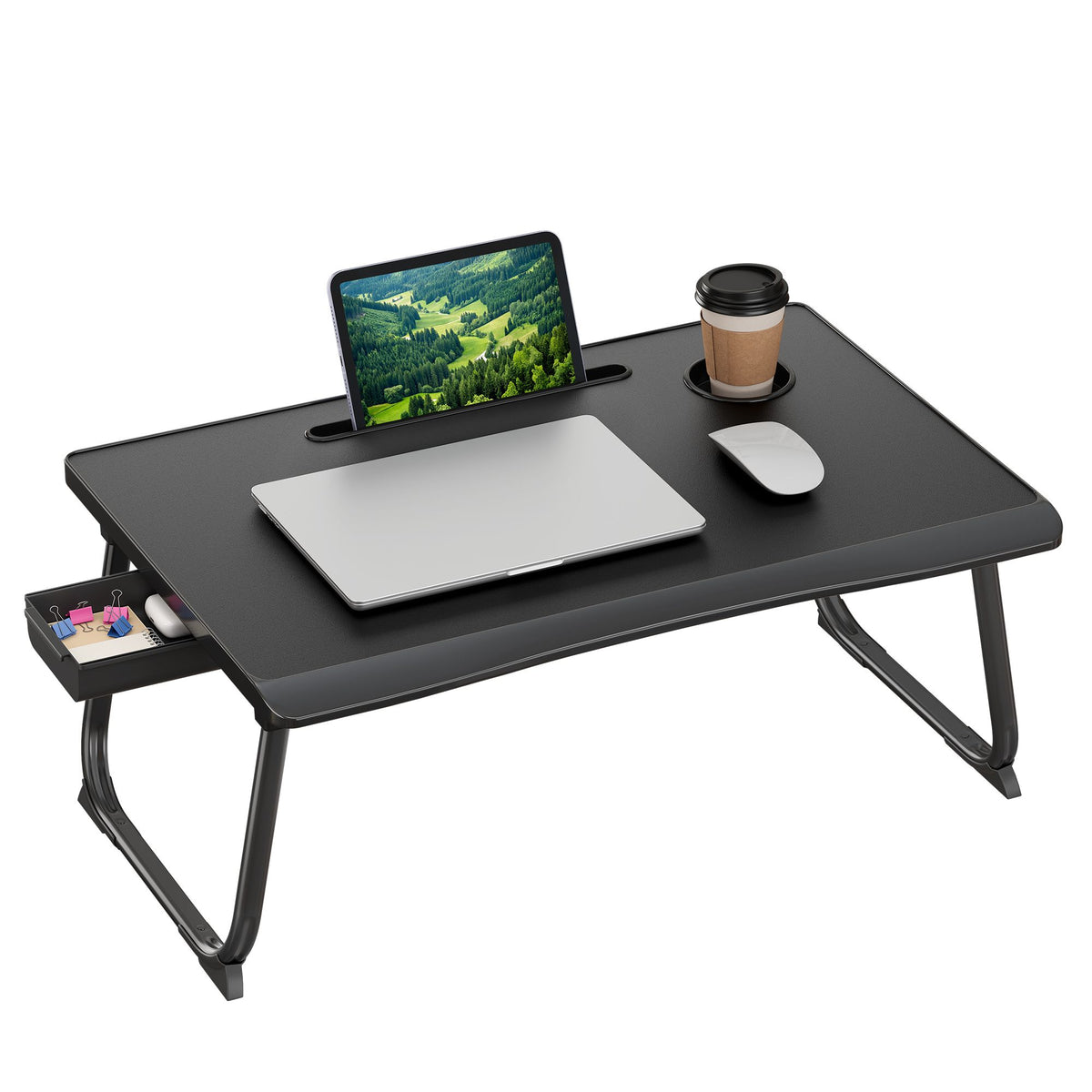 Laptoptafel voor op Bed – Inklapbaar – Met Lade – 60 x 40 x 27 cm – Inktzwart