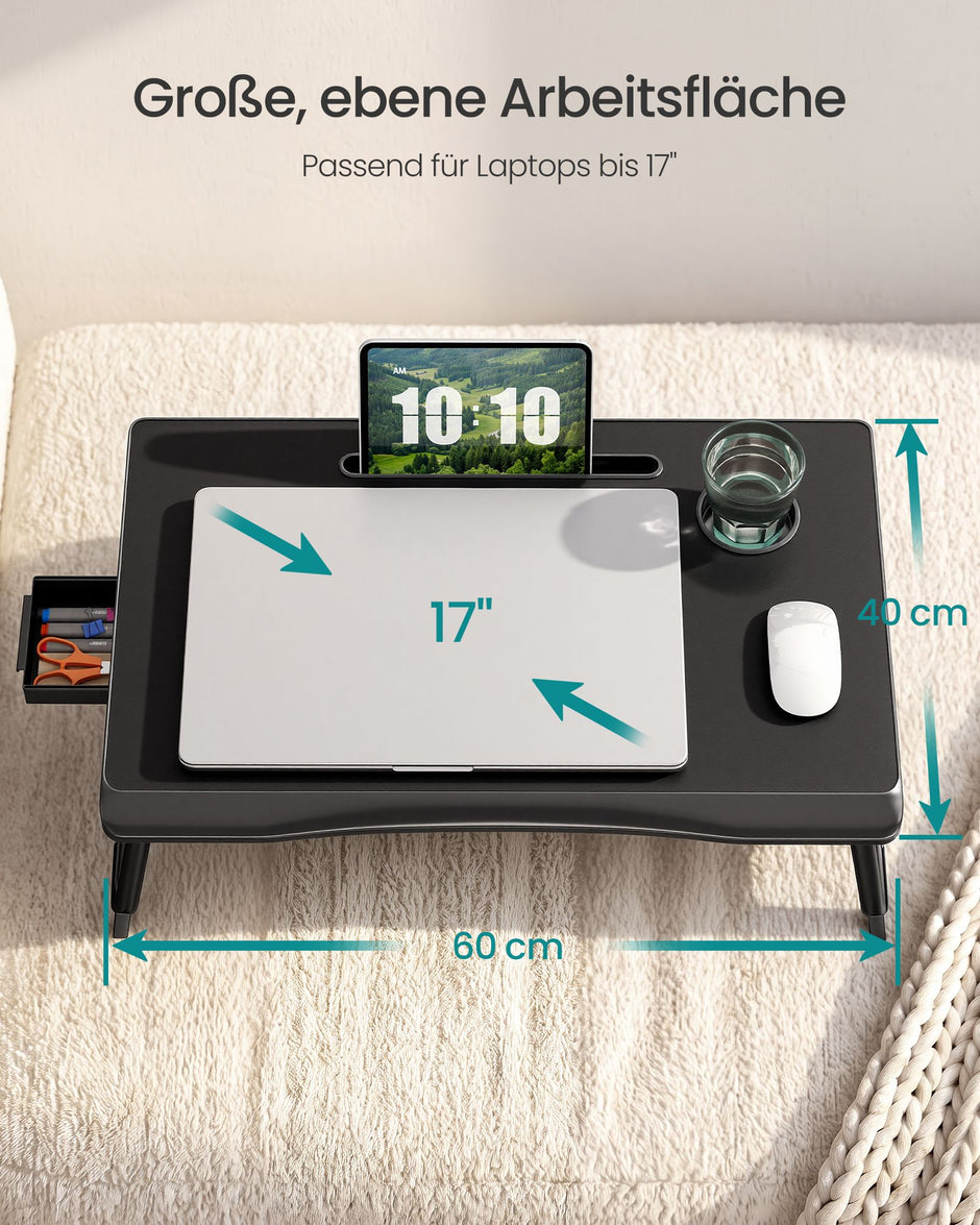 Laptoptafel voor op Bed – Inklapbaar – Met Lade – 60 x 40 x 27 cm – Inktzwart