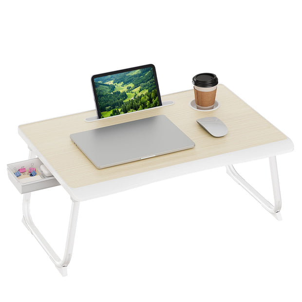 Laptoptafel voor op Bed – Inklapbaar – Met Lade – 60 x 40 x 27 cm – Natuurbeige