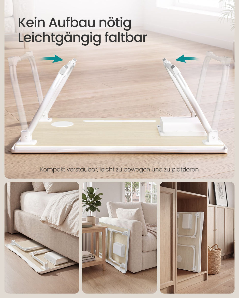 Laptoptafel voor op Bed – Inklapbaar – Met Lade – 60 x 40 x 27 cm – Natuurbeige