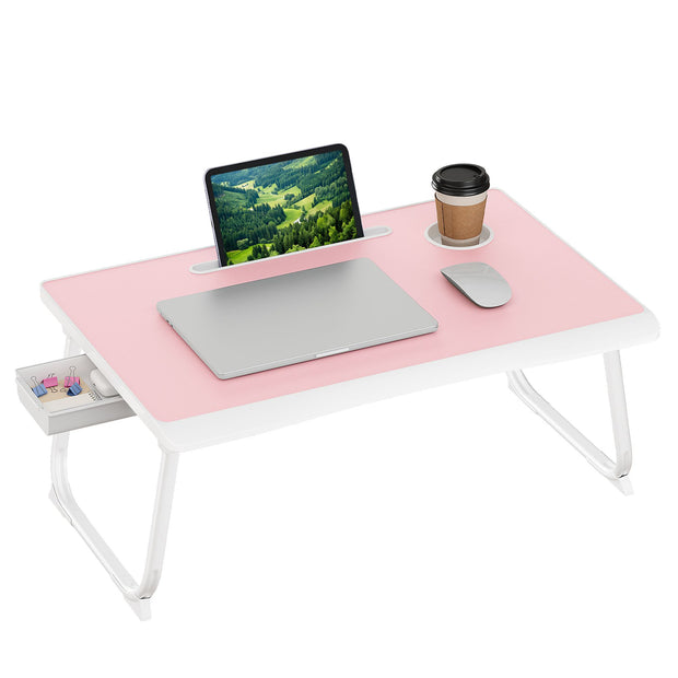 Laptoptafel voor op Bed – Inklapbaar – Met Lade – 60 x 40 x 27 cm – Pastelroze