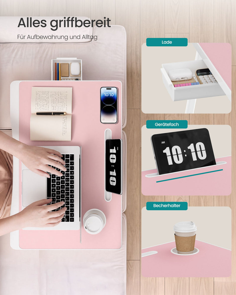 Laptoptafel voor op Bed – Inklapbaar – Met Lade – 60 x 40 x 27 cm – Pastelroze