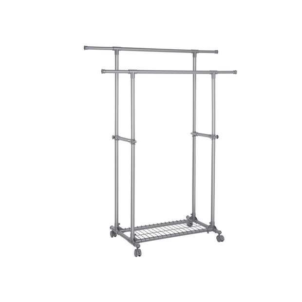 Kleiderregal an Rädern - Doppelstange - Ausziehbar - max. Belastungskapazität 70 kg - schwarz