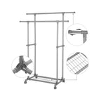 Kleiderregal an Rädern - Doppelstange - Ausziehbar - max. Belastungskapazität 70 kg - schwarz