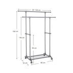 Kleiderregal an Rädern - Doppelstange - Ausziehbar - max. Belastungskapazität 70 kg - schwarz