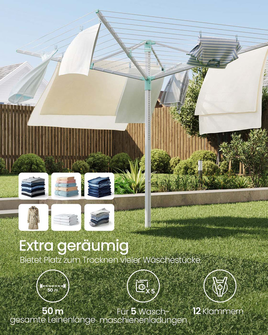 Waschlinie 50 Meter - geeignet für 5 Maschinen - Silber/Grün