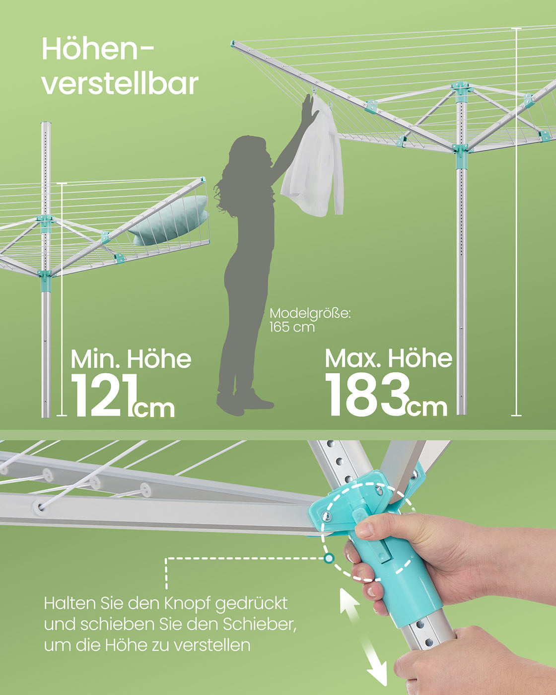 Waschlinie 50 Meter - geeignet für 5 Maschinen - Silber/Grün